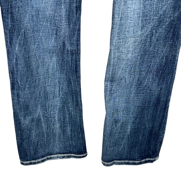 Miss Me SZ 26 Mid-Rise Boot Jeans Distressed Whiskered Stretch Zip-Fly Pockets - Picture 7 of 12